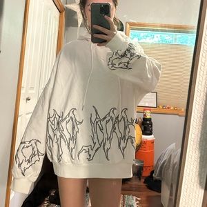 Adika White and Black Flame Rhinestone Hoodie